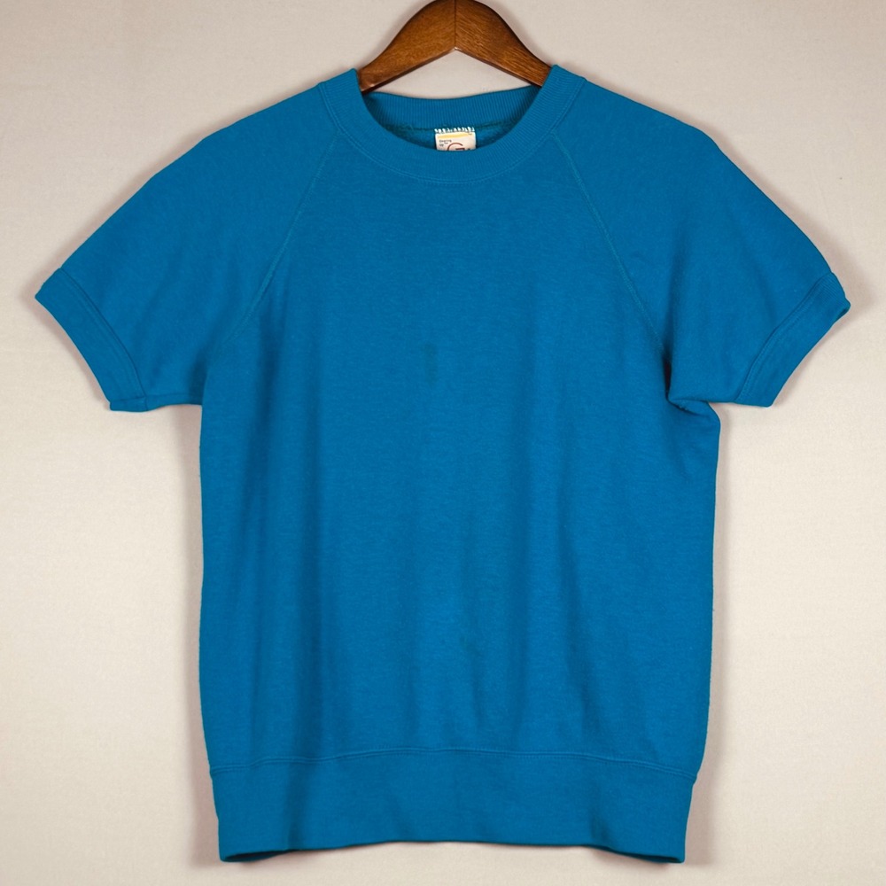 Gearing Up Short Sleeve Sweatshirt Unisex Medium Blue Excellent Vintage 70s 80s